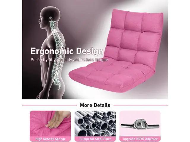 Alt view image 6 of 7 - MAT EXPERT 14-Position Floor Chair, Floor Office Chair w/Resilience Sponge, Alloy Steel Frame, Padded Bed Couch Recliner, Floor Chair with Back Support for Reading, Meditating (Pink)