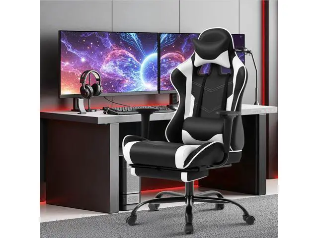 Alt view image 2 of 7 - BestOffice Ergonomic Office, PC Gaming Desk Chair Executive PU Leather Computer Lumbar Support with Footrest Modern Task Rolling Swivel Chair for Women, Men(White)