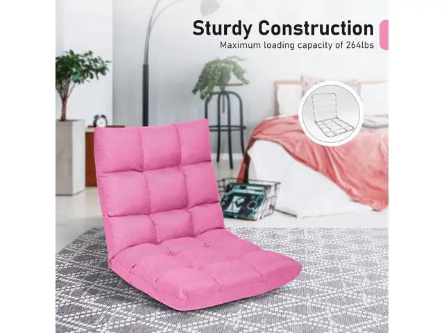 Alt view image 7 of 7 - MAT EXPERT 14-Position Floor Chair, Floor Office Chair w/Resilience Sponge, Alloy Steel Frame, Padded Bed Couch Recliner, Floor Chair with Back Support for Reading, Meditating (Pink)