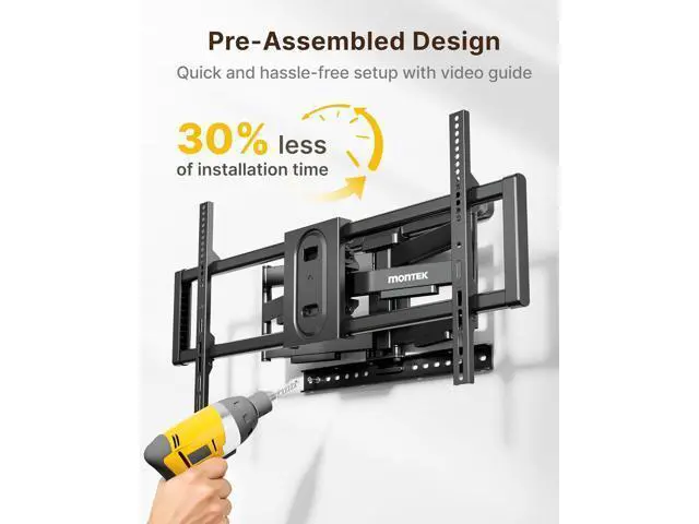 Alt view image 3 of 7 - monTEK Heavy Duty Full Motion TV Wall Mount for 43100 Inch TVs Pre-Assembled Bracket with Tool-Free Tilt Swivel & Extension Max VESA 800x600, 150lbs 4X Strength Tested Fits 16/18 Inch Studs