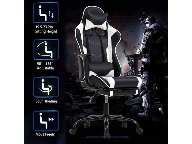 Alt view image 6 of 7 - BestOffice Ergonomic Office, PC Gaming Desk Chair Executive PU Leather Computer Lumbar Support with Footrest Modern Task Rolling Swivel Chair for Women, Men(White)