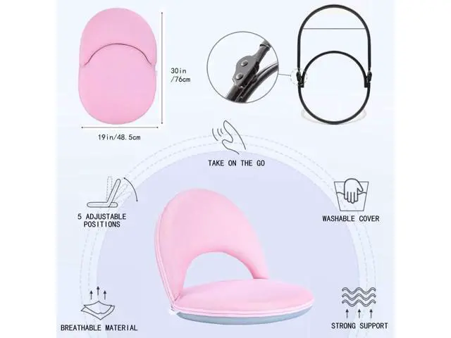 Alt view image 3 of 7 - Floor Chair Floor Cushion Folding Padded Office Chair Adjustable 5-Position Floor Seat with Back Support for Kids Adult Great for Gaming Reading Meditating