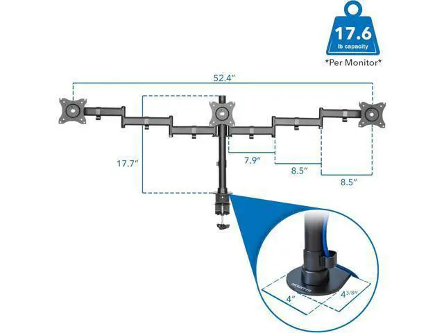 Alt view image 6 of 7 - Mount-It! Triple Monitor Mount 3 Screen Desk Stand for LCD Computer Monitors for 19 20 22 23 24 27 Inch Monitors VESA 75 and 100 Compatible Full Motion, 54 lbs Capacity (MI-1753),Black