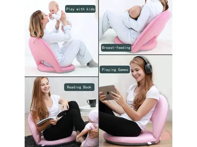 Alt view image 6 of 7 - Floor Chair Floor Cushion Folding Padded Office Chair Adjustable 5-Position Floor Seat with Back Support for Kids Adult Great for Gaming Reading Meditating