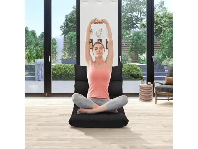 Alt view image 2 of 7 - COSTWAY Floor Chair, Folding Office Chair with Back Support, 14 Adjustable Positions, Alloy Steel Frame, Lazy Sofa Lounge for Playing Reading Meditating Room Recliner for Adults, Kids (Black)