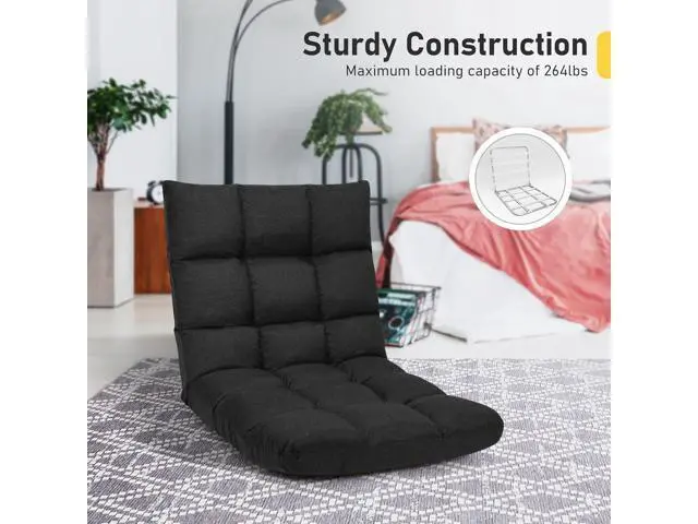 Alt view image 5 of 7 - COSTWAY Floor Chair, Folding Office Chair with Back Support, 14 Adjustable Positions, Alloy Steel Frame, Lazy Sofa Lounge for Playing Reading Meditating Room Recliner for Adults, Kids (Black)