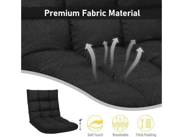 Alt view image 7 of 7 - COSTWAY Floor Chair, Folding Office Chair with Back Support, 14 Adjustable Positions, Alloy Steel Frame, Lazy Sofa Lounge for Playing Reading Meditating Room Recliner for Adults, Kids (Black)