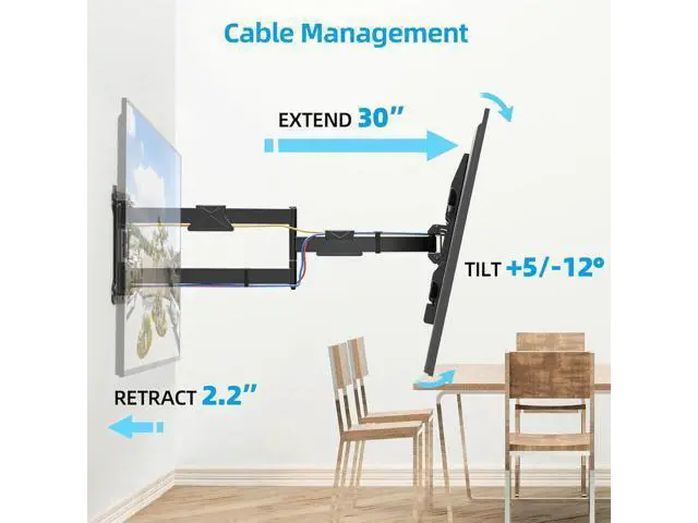 Alt view image 6 of 7 - Pre-Assembled Corner TV Wall Mount for 32-80" TVs, Full Motion with Smooth Gliding Extension, 30" Long Arm, Single Stud Installation Holds 100lbs, Max VESA 600x400mm