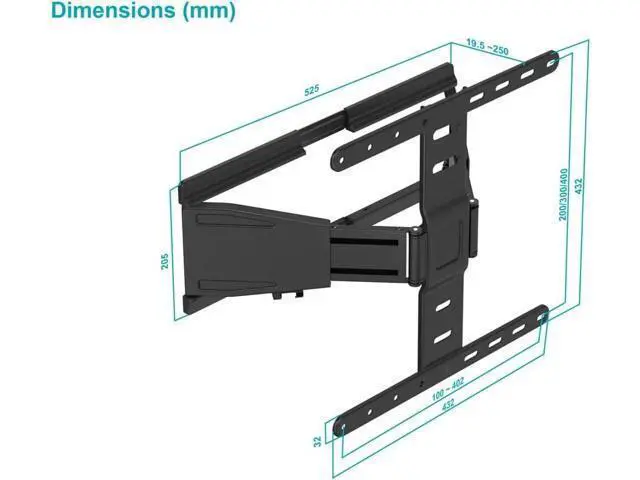 Alt view image 5 of 6 - Monoprice Ultra-Slim Full-Motion Articulating TV Wall Mount Bracket - For 40" ~ 75" TVs Max Weight 66lbs VESA Up to 200x200 Concrete & Brick Compatible, Black
