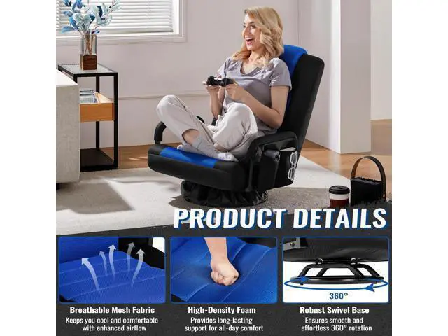 Alt view image 6 of 7 - Yaheetech Floor Office Chair Swivel Video Office Chair Multipurpose Lazy Lounger Couch for Playing Games, TV, Reading with 6 Adjustable Position, Side Pocket, Armrest Handles