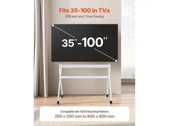 Alt view image 2 of 7 - VEVOR Rolling TV Stand, Mobile TV Cart for 35-100 Inch LED/LCD/OLED Flat/Curved TVs, Portable Monitor Stand with Wheels Hold up to 198 lbs for Living Room, Bedroom, Office, Outdoor, Max VESA 800x600mm