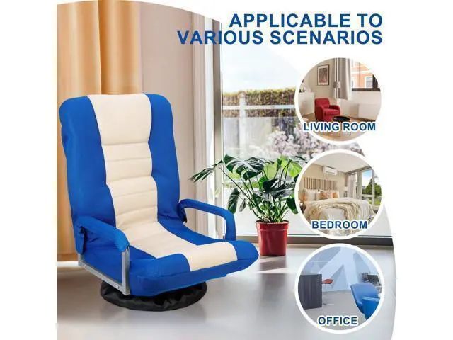 Alt view image 5 of 7 - SUPER DEAL Floor Office Chair with Arms, Floor Lazy Lounger Chair with Adjustable 5 Positions 360 Degree Swivel for Adults Teens Reading, Relaxing, Watching TV, Blue and Beige