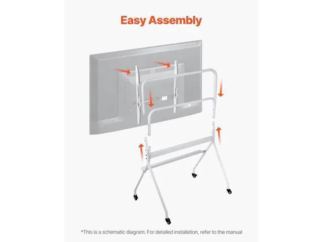 Alt view image 6 of 7 - VEVOR Rolling TV Stand, Mobile TV Cart for 35-100 Inch LED/LCD/OLED Flat/Curved TVs, Portable Monitor Stand with Wheels Hold up to 198 lbs for Living Room, Bedroom, Office, Outdoor, Max VESA 800x600mm