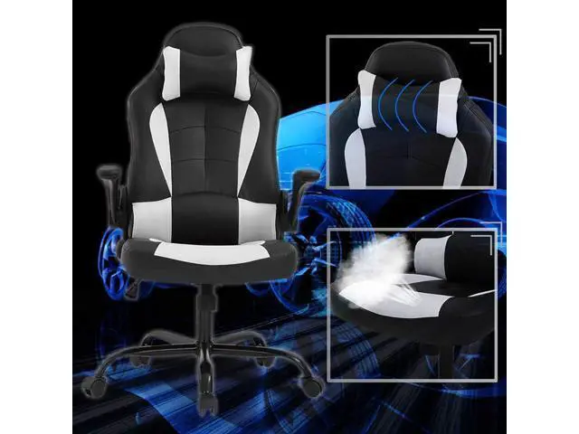 Alt view image 6 of 7 - PC Ergonomic Chair Office Computer Ergonomic Chair PU Leather Adjustable with Flip Up Arms Lumbar Support Headrest E-Sport Racing Desk Swivel Chairs High Back(White)