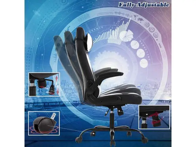 Alt view image 5 of 7 - PC Ergonomic Chair Office Computer Ergonomic Chair PU Leather Adjustable with Flip Up Arms Lumbar Support Headrest E-Sport Racing Desk Swivel Chairs High Back(White)