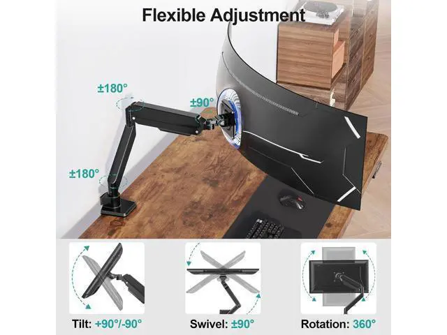 Alt view image 3 of 7 - MOUNT PRO Heavy Duty Monitor Arm for 49 inch Ultrawide Screen up to 44 lbs, Single Desk Computer Mount Curved Monitor Stand for Samsung Odyssey G9, Adjustable Gas Spring VESA Mount 75x75 100x100