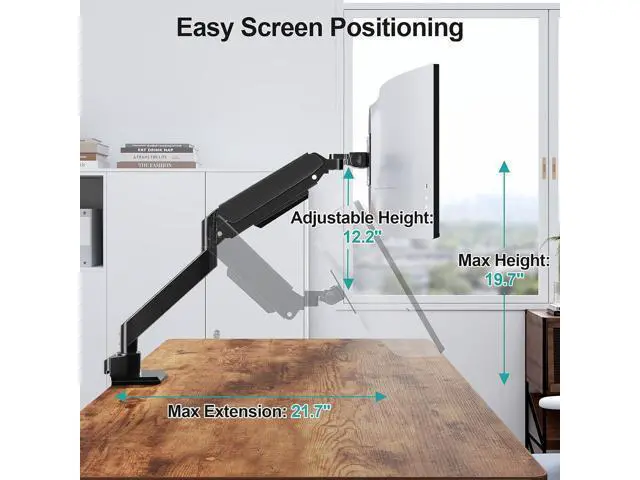 Alt view image 4 of 7 - MOUNT PRO Heavy Duty Monitor Arm for 49 inch Ultrawide Screen up to 44 lbs, Single Desk Computer Mount Curved Monitor Stand for Samsung Odyssey G9, Adjustable Gas Spring VESA Mount 75x75 100x100