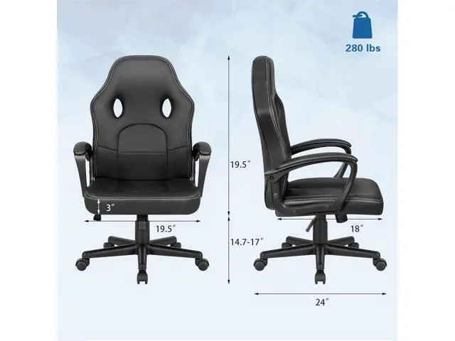 Alt view image 3 of 6 - GUNJI Computer Chair PU Leather High Back Office Modern Racing Style Ergonomic Chair Adjustable Executive Ergonomic Desk with Padded Armrests and Lumbar Support (Black)