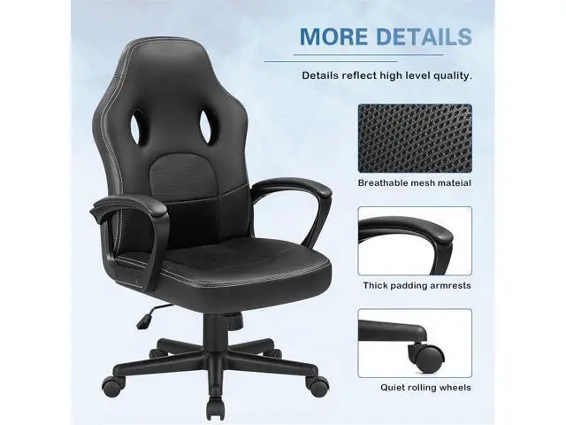 Alt view image 5 of 6 - GUNJI Computer Chair PU Leather High Back Office Modern Racing Style Ergonomic Chair Adjustable Executive Ergonomic Desk with Padded Armrests and Lumbar Support (Black)