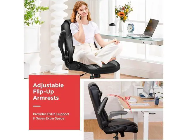 Alt view image 5 of 7 - GTRACING Office Computer Ergonomic Chair Ergonomic Desk Chair for Adults with Lumbar Support Flip-Up Arms Adjustable Height Swivel Wheels PU Leather Executive Design for Short People Use, Gray