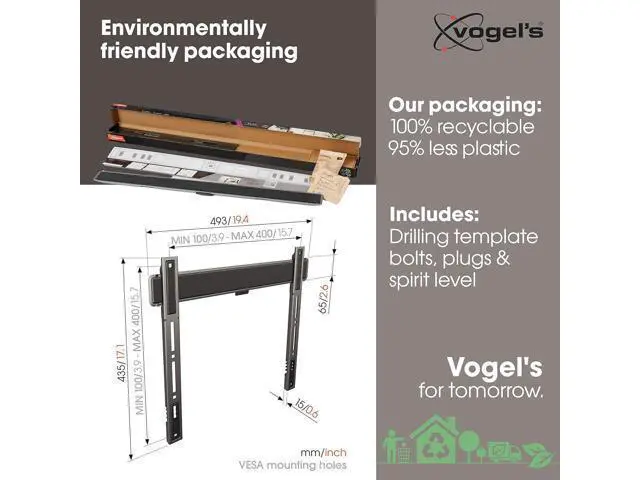 Alt view image 4 of 7 - Vogel's TVM 5405 Extremely Flat TV Wall Bracket for 32-77 inch TVs, Max. 165 lbs, TV Bracket max. VESA 400x400, Universally Compatible, Distance to The Wall only 0.59 inch