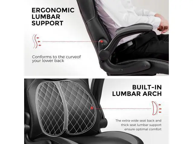 Alt view image 7 of 7 - GTRACING Office Computer Ergonomic Chair Ergonomic Desk Chair for Adults with Lumbar Support Flip-Up Arms Adjustable Height Swivel Wheels PU Leather Executive Design for Short People Use, Gray