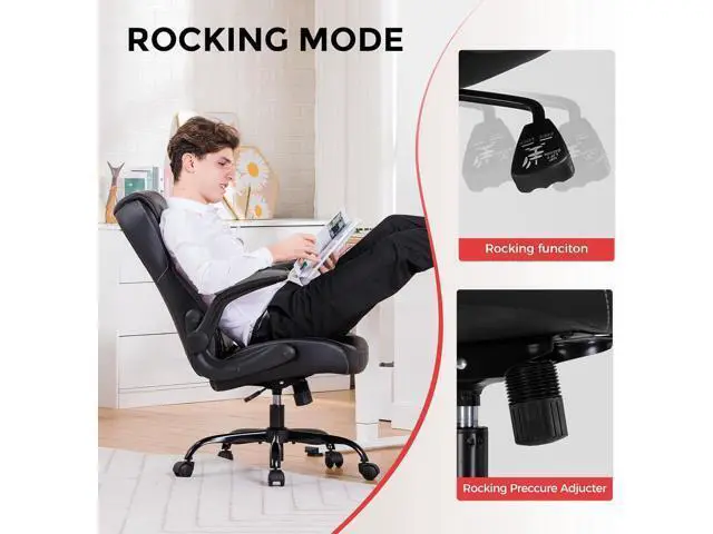 Alt view image 6 of 7 - GTRACING Office Computer Ergonomic Chair Ergonomic Desk Chair for Adults with Lumbar Support Flip-Up Arms Adjustable Height Swivel Wheels PU Leather Executive Design for Short People Use, Gray