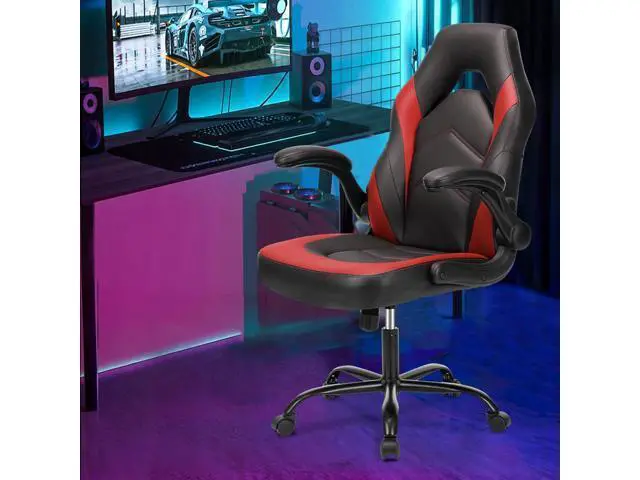 Alt view image 2 of 7 - Sweetcrispy Computer Gaming Desk Chair - Ergonomic Office Executive Adjustable Swivel Task PU Leather Racing Chair with Flip-up Armrest for Adults, Kids, Men, Girls, Gamer, Black Red