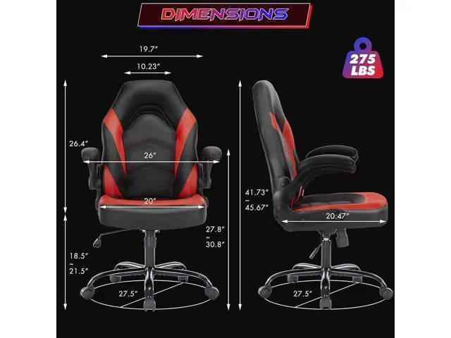 Alt view image 3 of 7 - Sweetcrispy Computer Gaming Desk Chair - Ergonomic Office Executive Adjustable Swivel Task PU Leather Racing Chair with Flip-up Armrest for Adults, Kids, Men, Girls, Gamer, Black Red