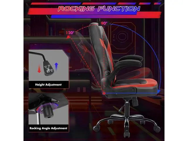 Alt view image 4 of 7 - Sweetcrispy Computer Gaming Desk Chair - Ergonomic Office Executive Adjustable Swivel Task PU Leather Racing Chair with Flip-up Armrest for Adults, Kids, Men, Girls, Gamer, Black Red