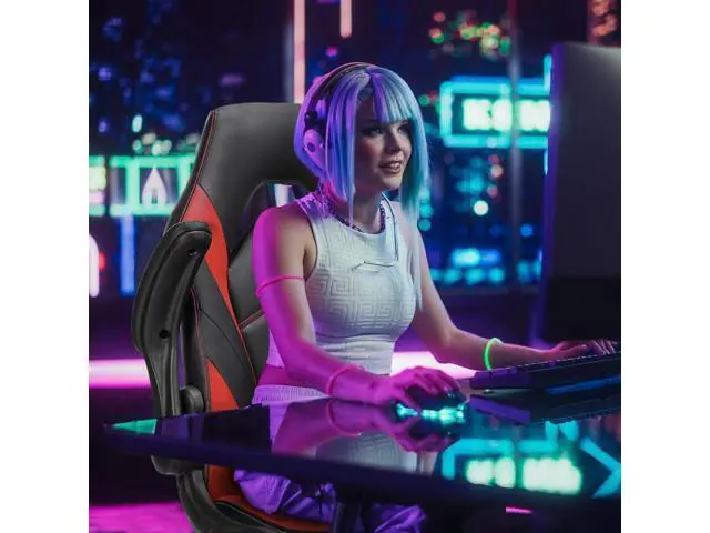 Alt view image 6 of 7 - Sweetcrispy Computer Gaming Desk Chair - Ergonomic Office Executive Adjustable Swivel Task PU Leather Racing Chair with Flip-up Armrest for Adults, Kids, Men, Girls, Gamer, Black Red