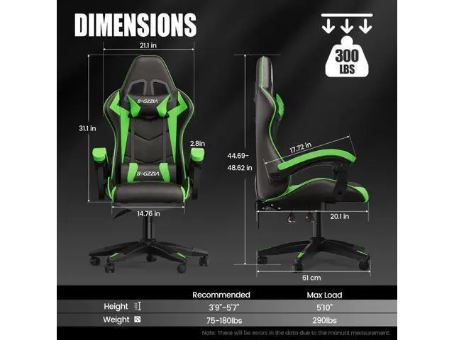 Alt view image 3 of 7 - Bigzzia Ergonomic Chair, Ergonomic Video Ergonomic Chairs with Pillow and Lumbar Support, Racing Style Height Adjustable Computer Chair with 360°-Swivel Seat for Adults and Teens