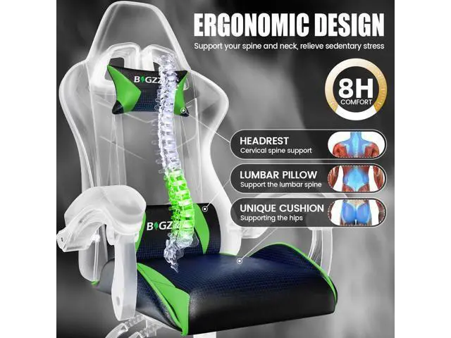 Alt view image 4 of 7 - Bigzzia Ergonomic Chair, Ergonomic Video Ergonomic Chairs with Pillow and Lumbar Support, Racing Style Height Adjustable Computer Chair with 360°-Swivel Seat for Adults and Teens