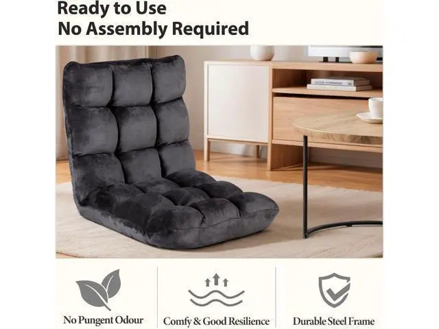 Alt view image 4 of 7 - 14-Position Adjustable Floor Office Chair Foldable Memory Foam Armless Sofa Seat Couch Recliner with Comfy Back Support for Working Meditation Reading, Black