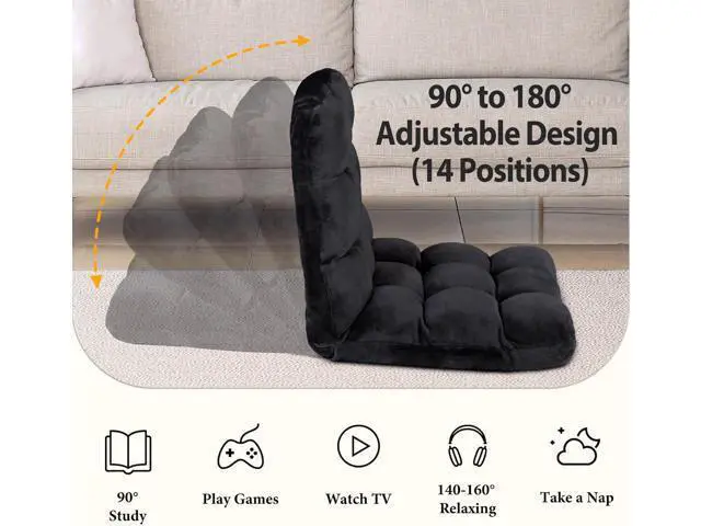 Alt view image 5 of 7 - 14-Position Adjustable Floor Office Chair Foldable Memory Foam Armless Sofa Seat Couch Recliner with Comfy Back Support for Working Meditation Reading, Black