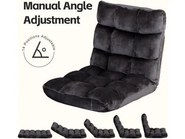 Alt view image 6 of 7 - 14-Position Adjustable Floor Office Chair Foldable Memory Foam Armless Sofa Seat Couch Recliner with Comfy Back Support for Working Meditation Reading, Black