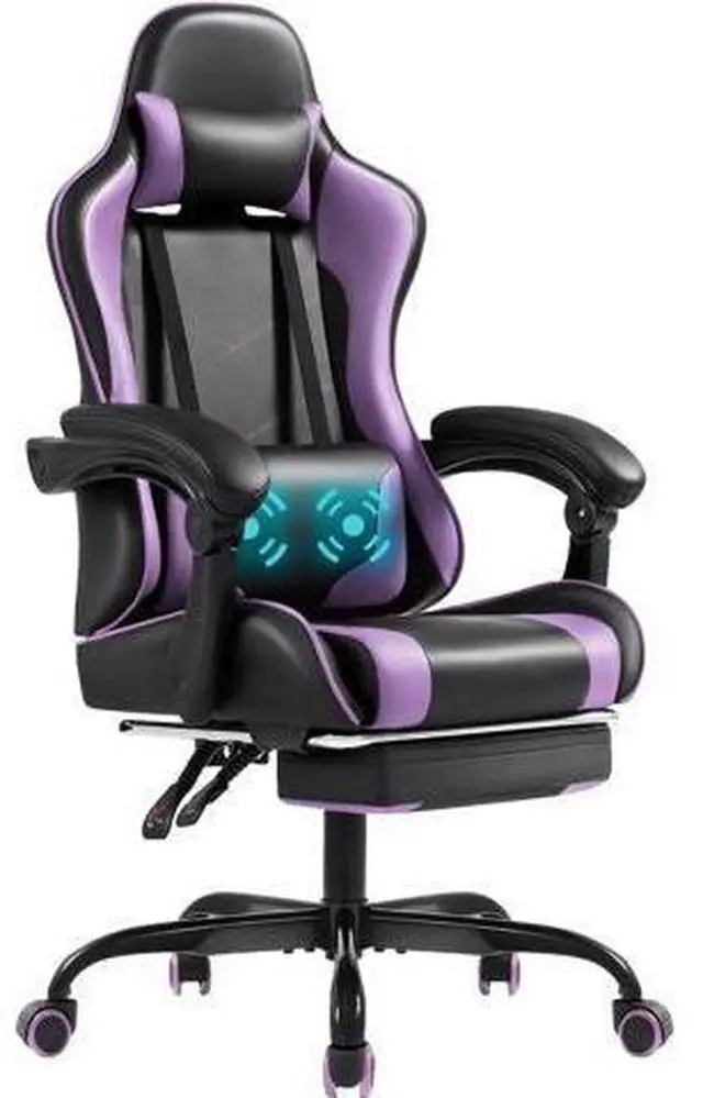 Main image of Shahoo Office Chair with Footrest and Massage Lumbar Support, Computer Chairs, Video Racing Seat Height Adjustable with 360°Swivel and Headrest for Office or Bedroom, Purple
