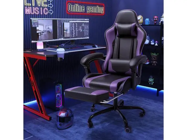 Alt view image 2 of 7 - Shahoo Office Chair with Footrest and Massage Lumbar Support, Computer Chairs, Video Racing Seat Height Adjustable with 360°Swivel and Headrest for Office or Bedroom, Purple