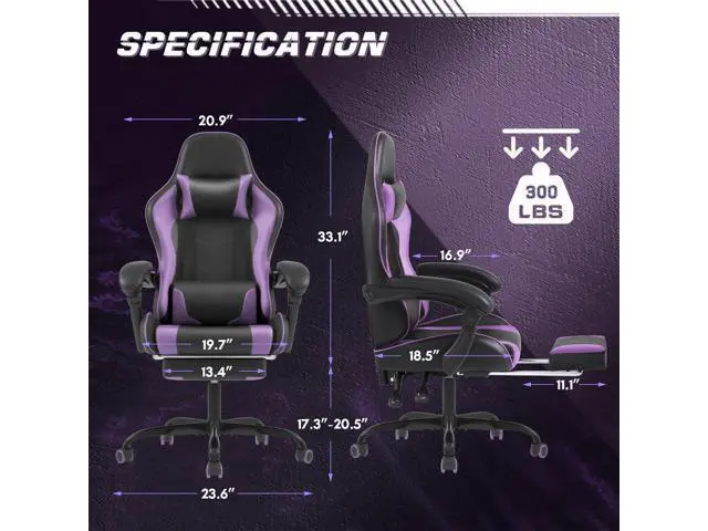 Alt view image 3 of 7 - Shahoo Office Chair with Footrest and Massage Lumbar Support, Computer Chairs, Video Racing Seat Height Adjustable with 360°Swivel and Headrest for Office or Bedroom, Purple