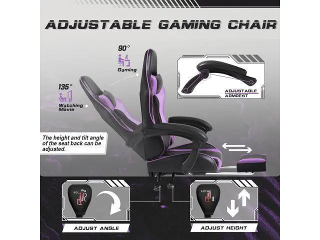 Alt view image 7 of 7 - Shahoo Office Chair with Footrest and Massage Lumbar Support, Computer Chairs, Video Racing Seat Height Adjustable with 360°Swivel and Headrest for Office or Bedroom, Purple