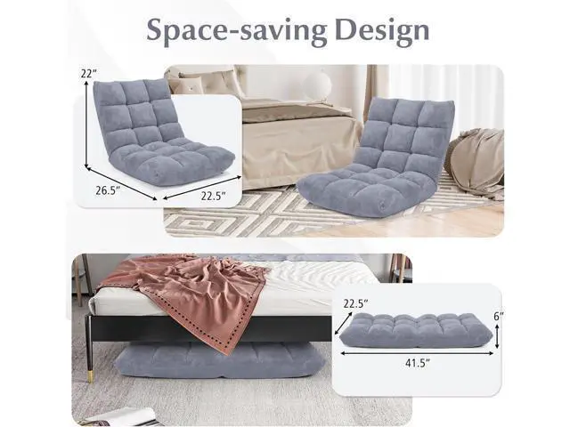 Alt view image 5 of 7 - BestComfort Floor Chair with Back Support, Floor Office Chairs w/ 14 Adjustable Position, Padded Sleeper Bed, Folding Floor Seating for Living Room, Reading, Watching TV, Meditation for Adults & Kids