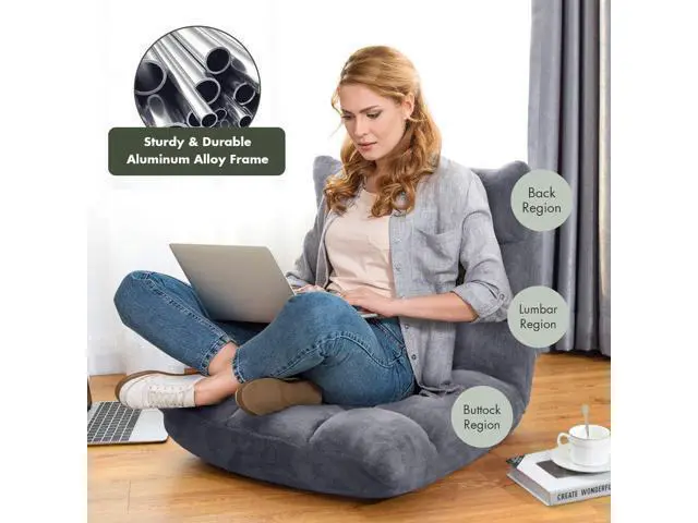 Alt view image 6 of 7 - BestComfort Floor Chair with Back Support, Floor Office Chairs w/ 14 Adjustable Position, Padded Sleeper Bed, Folding Floor Seating for Living Room, Reading, Watching TV, Meditation for Adults & Kids