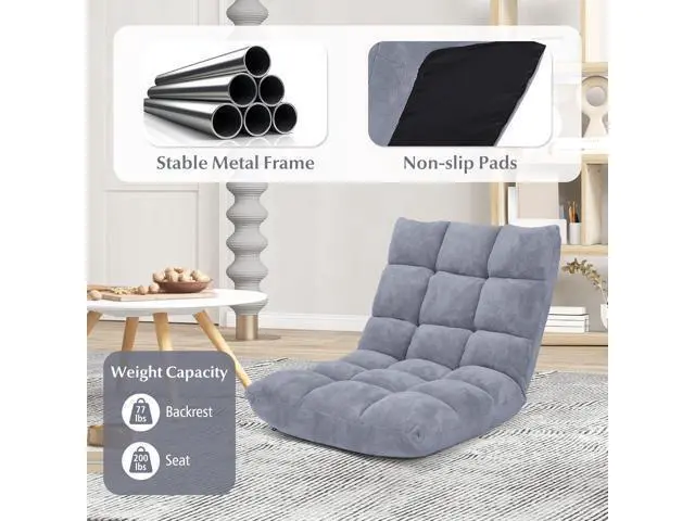 Alt view image 7 of 7 - BestComfort Floor Chair with Back Support, Floor Office Chairs w/ 14 Adjustable Position, Padded Sleeper Bed, Folding Floor Seating for Living Room, Reading, Watching TV, Meditation for Adults & Kids
