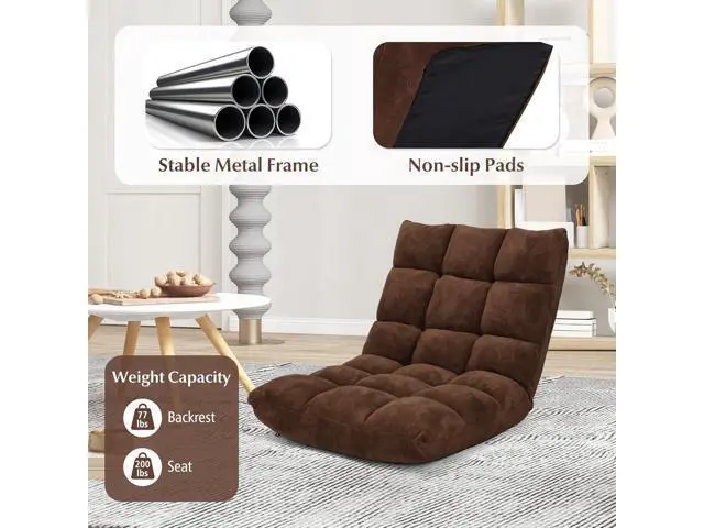 Alt view image 7 of 7 - BestComfort Floor Chair with Back Support, Floor Office Chairs w/ 14 Adjustable Position, Padded Sleeper Bed, Folding Floor Seating for Living Room, Reading, Watching TV, Meditation for Adults & Kids