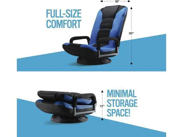 Alt view image 2 of 7 - Swivel Gaming Floor Chair - Enjoy 6 Different Positions, Adjustable Lumbar Support, Removable Polyester Cover & Arm Rests, Folds to Store, Stylish Blue with Black Center Stripe