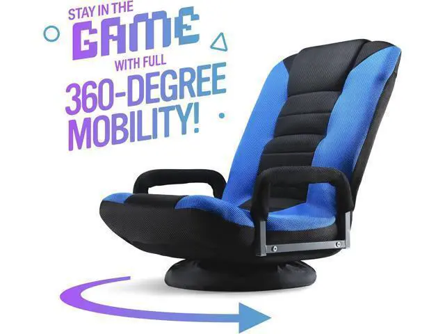 Alt view image 6 of 7 - Swivel Gaming Floor Chair - Enjoy 6 Different Positions, Adjustable Lumbar Support, Removable Polyester Cover & Arm Rests, Folds to Store, Stylish Blue with Black Center Stripe