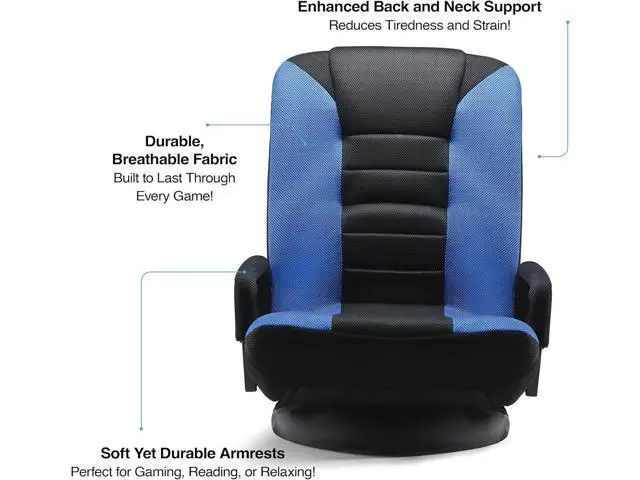 Alt view image 7 of 7 - Swivel Gaming Floor Chair - Enjoy 6 Different Positions, Adjustable Lumbar Support, Removable Polyester Cover & Arm Rests, Folds to Store, Stylish Blue with Black Center Stripe