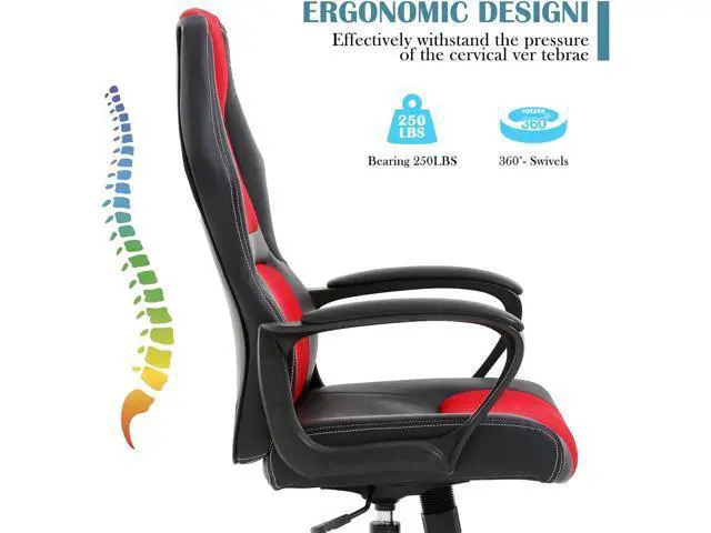Alt view image 5 of 7 - PC Ergonomic Chair Ergonomic Computer High-Back Racing with Lumbar Support Armrest Adjustable PU Leather Swivel Rolling Executive Office Desk for Home Adults,Red