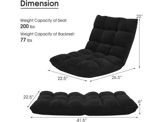 Alt view image 3 of 7 - COSTWAY Adjustable Office Chair, Video Office Chairs with Back Support, Alloy Steel Frame, Soft Coral Fleece, Lazy Sofa Lounge for Reading Living Room Recliner for Adults Kids, Black