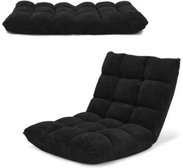 Main image of COSTWAY Adjustable Office Chair, Video Office Chairs with Back Support, Alloy Steel Frame, Soft Coral Fleece, Lazy Sofa Lounge for Reading Living Room Recliner for Adults Kids, Black